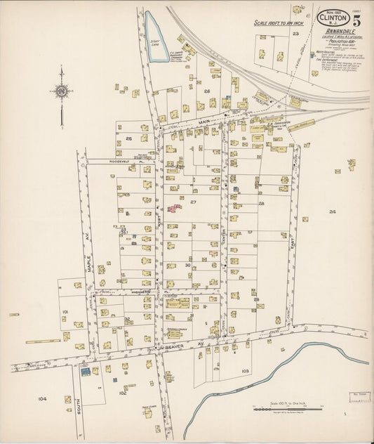 Sanborn Fire Insurance Map from Clinton, Hunterdon County, New Jersey (1921), Sheet #0005 - Historic Sanborn Fire Insurance Map Print, vintage old map wall art, antique decor, genealogy gift, New Jersey New Jersey map