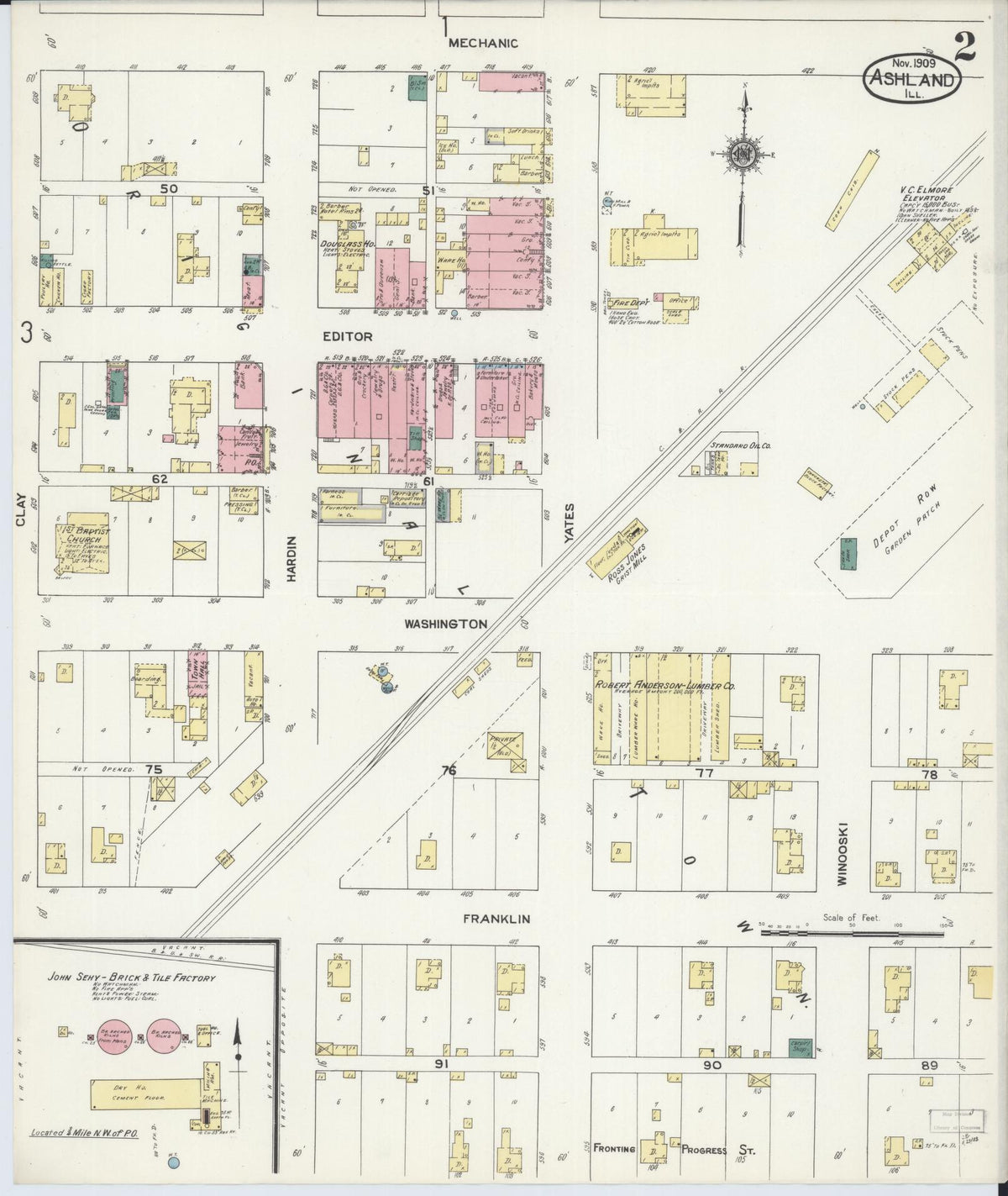 Sanborn Fire Insurance Map from Ashland, Cass County, Illinois (1909), Sheet #0002 - Historic Sanborn Fire Insurance Map Print, vintage old map wall art, antique decor, genealogy gift, Illinois Illinois map