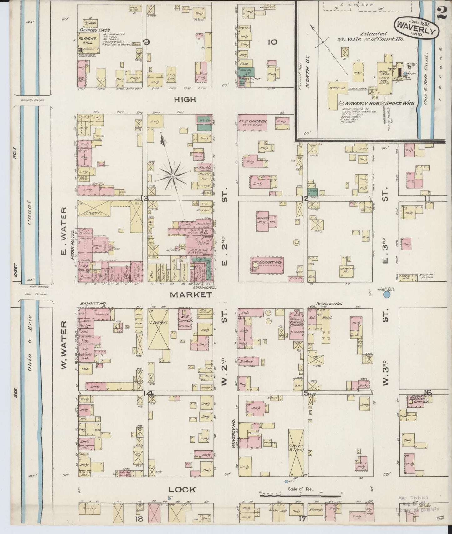 Sanborn Fire Insurance Map from Waverly, Pike County, Ohio (1885), Sheet #0002 - Complete Map Set gallery image, historic Sanborn map, vintage wall art, Ohio Ohio