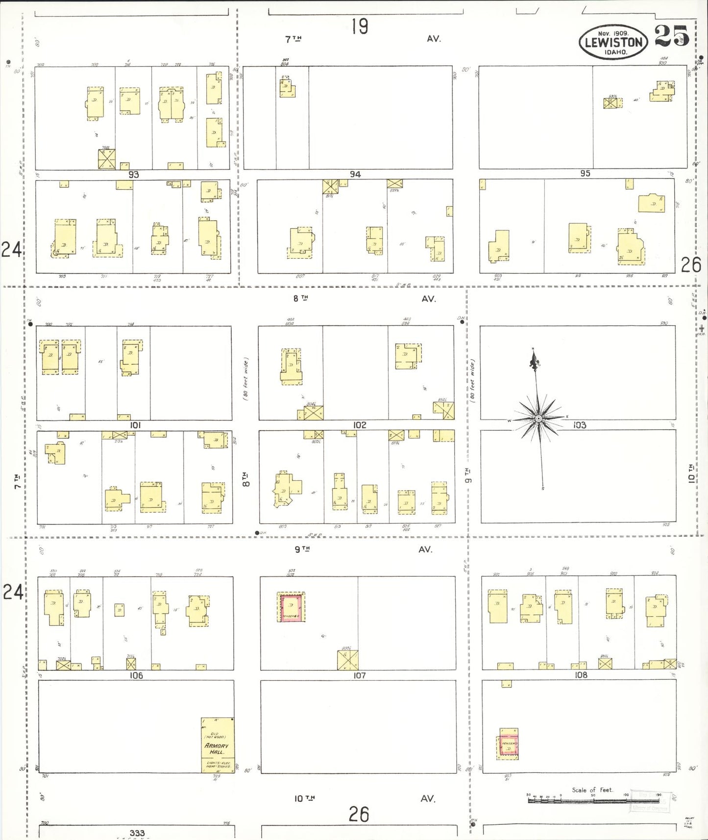 Sanborn Fire Insurance Map from Lewiston, Nez Perce County, Idaho (1909), Sheet #0025 - Complete Map Set gallery image, historic Sanborn map, vintage wall art, Idaho Idaho