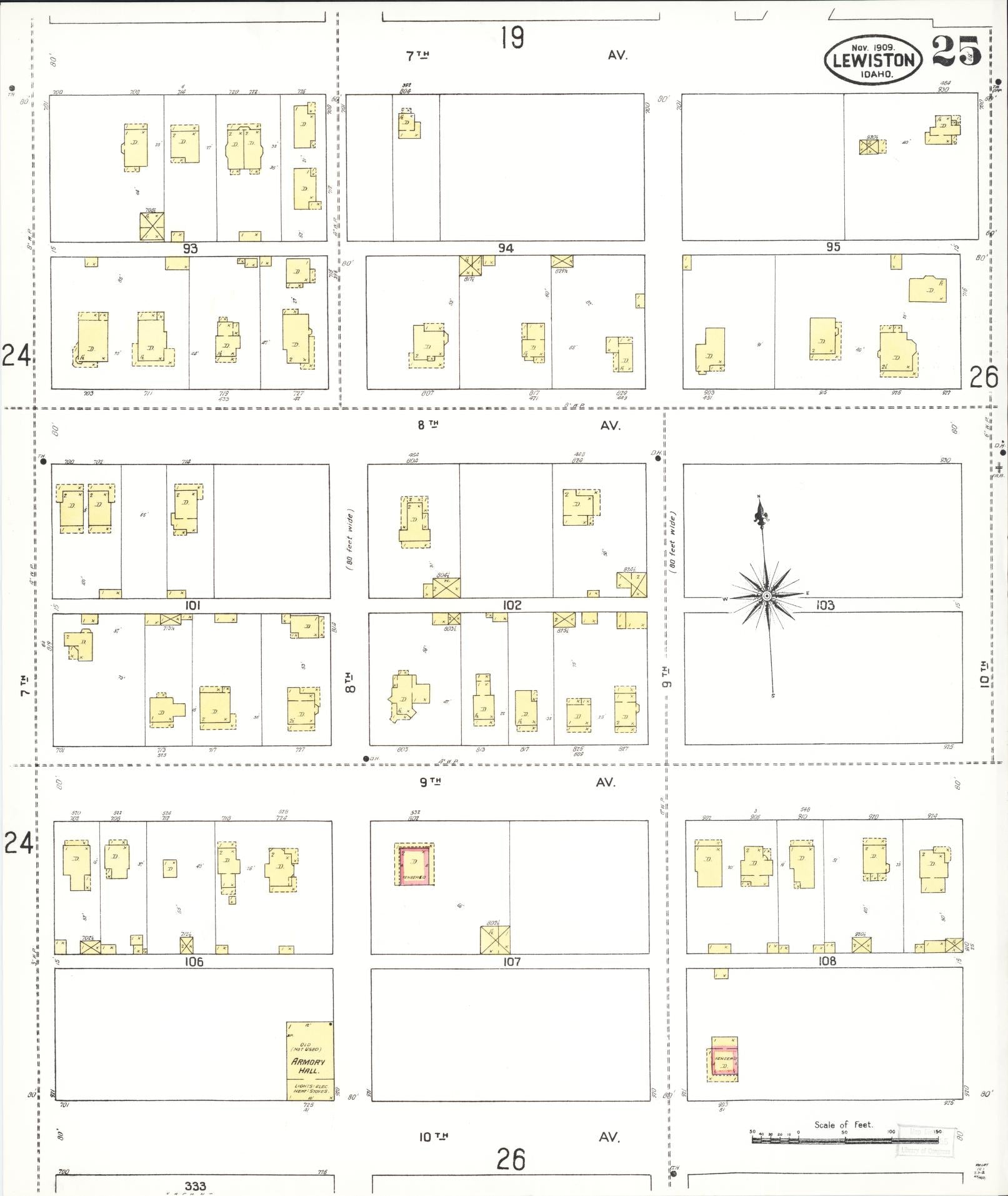 Sanborn Fire Insurance Map from Lewiston, Nez Perce County, Idaho (1909), Sheet #0025 - Complete Map Set gallery image, historic Sanborn map, vintage wall art, Idaho Idaho
