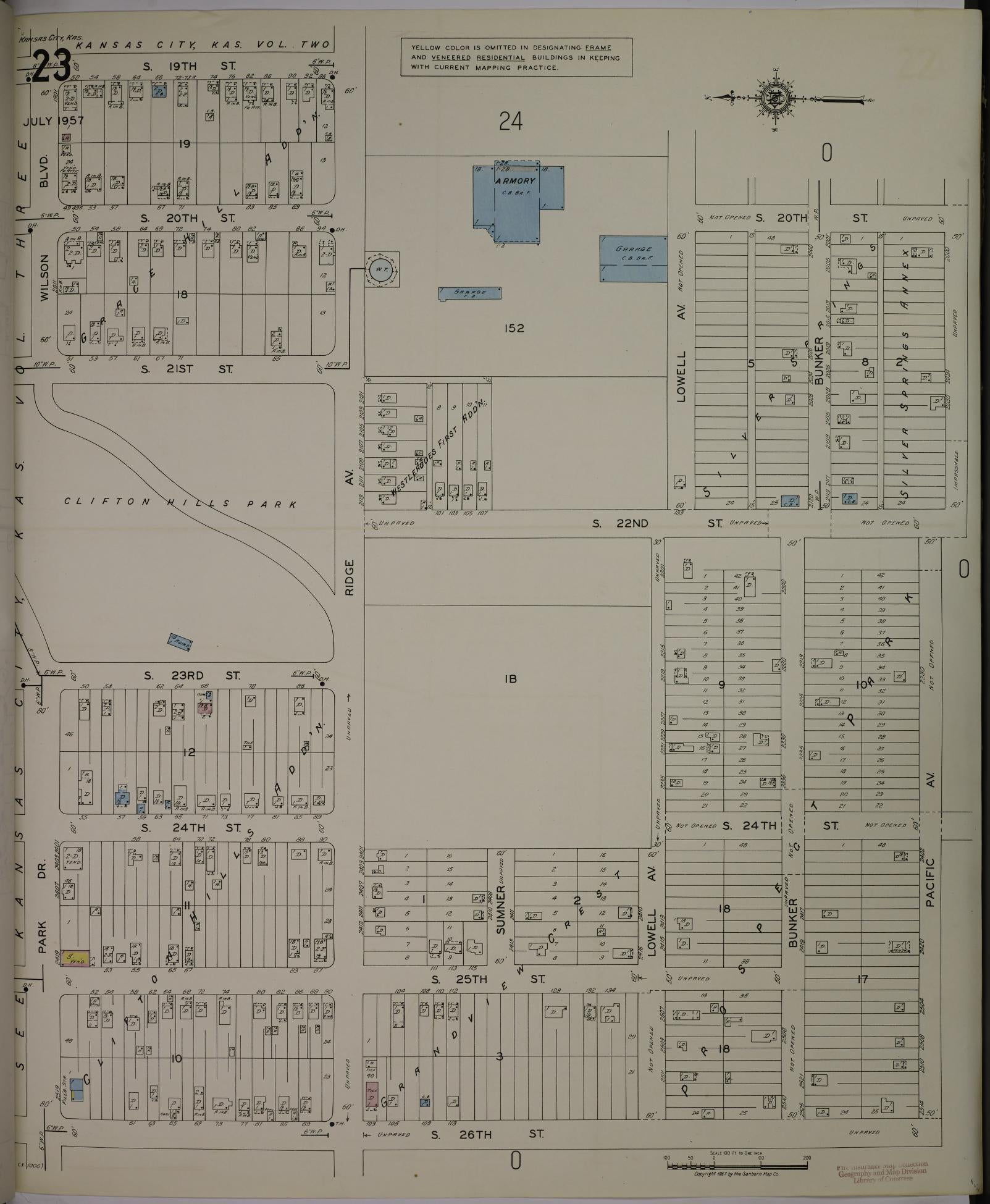 Sanborn Fire Insurance Map from Kansas City, Wyandotte County, Kansas (1957), Sheet #0023 - Historic Sanborn Fire Insurance Map Print, vintage old map wall art, antique decor, genealogy gift, Kansas Kansas map