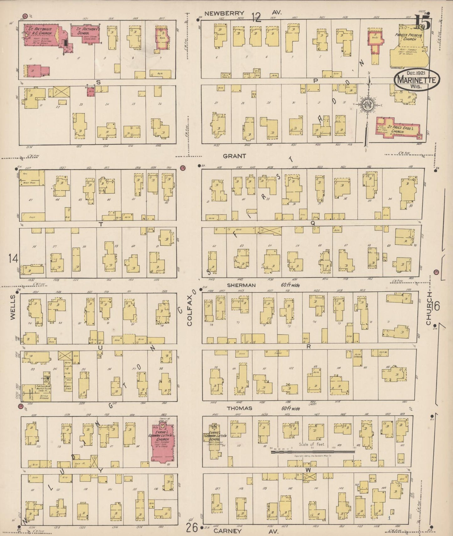 Sanborn Fire Insurance Map from Marinette, Marinette County, Wisconsin (1921), Sheet #0015 - Historic Sanborn Fire Insurance Map Print, vintage old map wall art, antique decor, genealogy gift, Wisconsin Wisconsin map