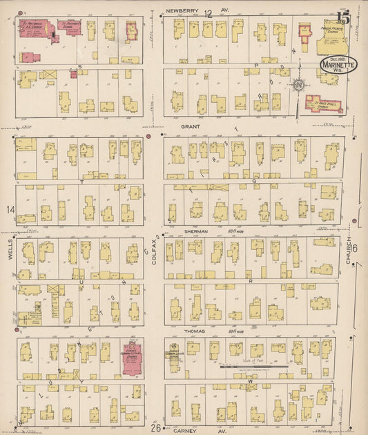 Sanborn Fire Insurance Map from Marinette, Marinette County, Wisconsin (1921), Sheet #0015 - Historic Sanborn Fire Insurance Map Print, vintage old map wall art, antique decor, genealogy gift, Wisconsin Wisconsin map