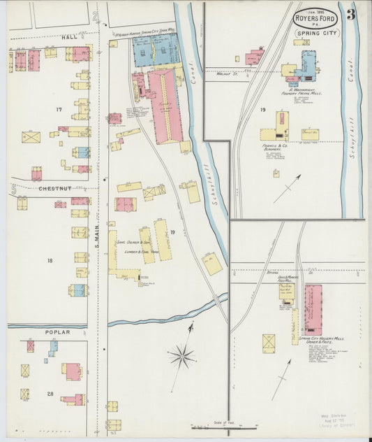 Sanborn Fire Insurance Map from Royersford, Montgomery County, Pennsylvania (1895), Sheet #0003 - Historic Sanborn Fire Insurance Map Print, vintage old map wall art, antique decor, genealogy gift, Pennsylvania Pennsylvania map