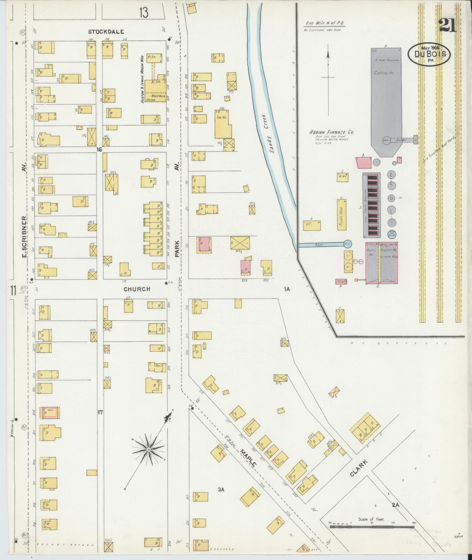 Sanborn Fire Insurance Map from Du Bois, Clearfield County, Pennsylvania (1906), Sheet #0021 - Historic Sanborn Fire Insurance Map Print, vintage old map wall art, antique decor, genealogy gift, Pennsylvania Pennsylvania map