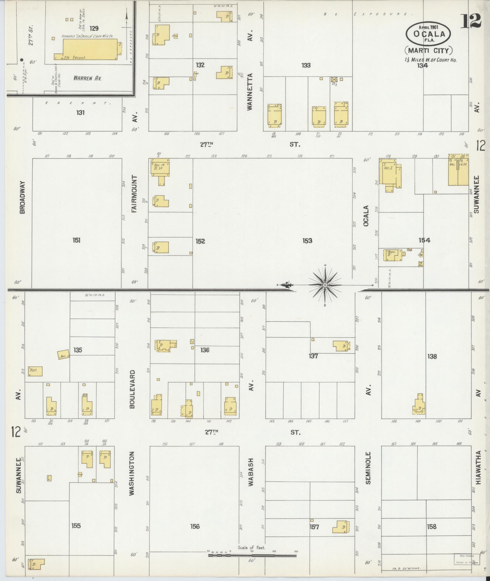 Sanborn Fire Insurance Map from Ocala, Marion County, Florida (1901), Sheet #0012 - Historic Sanborn Fire Insurance Map Print, vintage old map wall art, antique decor, genealogy gift, Florida Florida map
