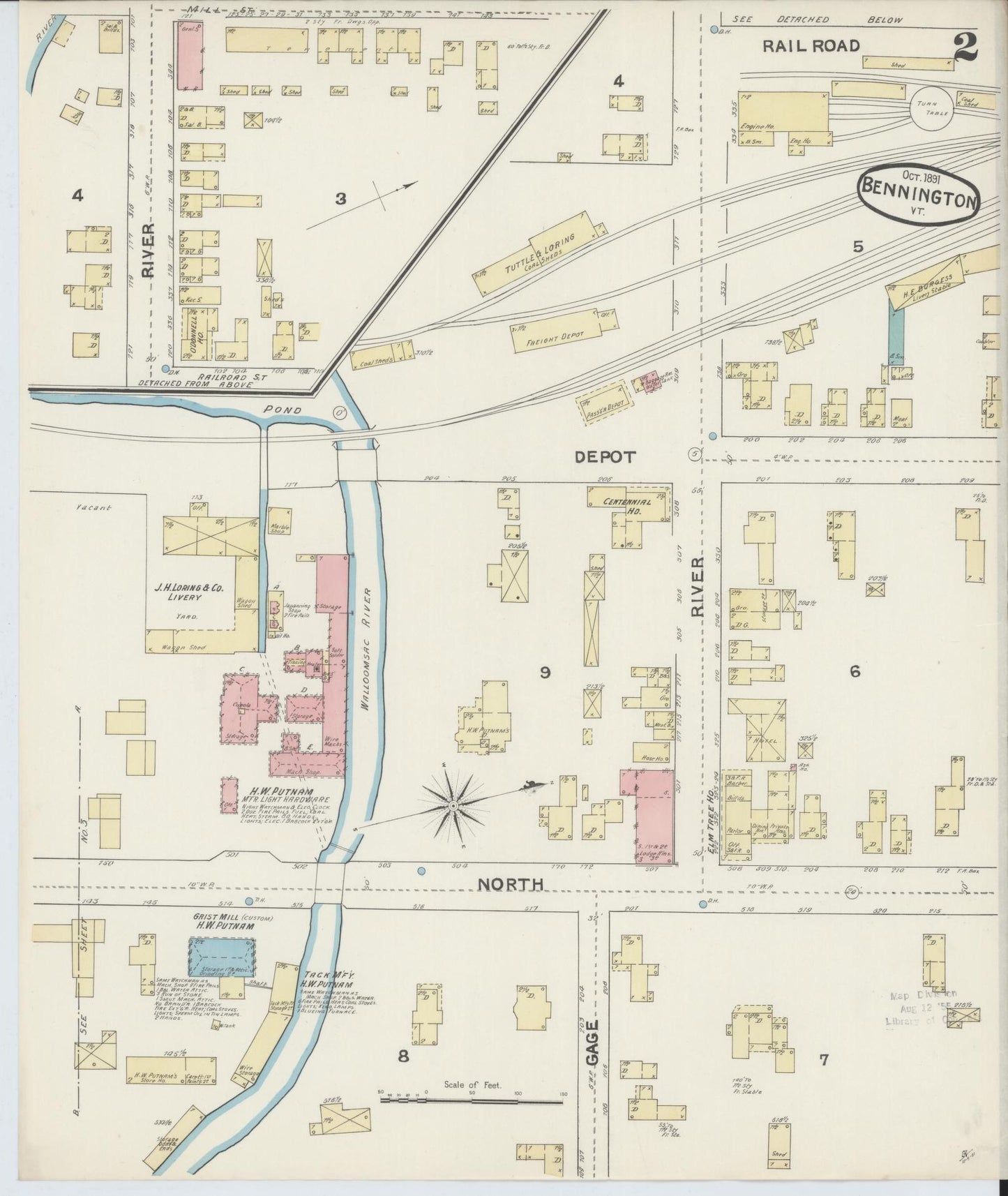 Sanborn Fire Insurance Map from Bennington, Bennington County, Vermont (1891), Sheet #0002 - Complete Map Set gallery image, historic Sanborn map, vintage wall art, Vermont Vermont