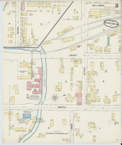 Sanborn Fire Insurance Map from Bennington, Bennington County, Vermont (1891), Sheet #0002 - Complete Map Set gallery image, historic Sanborn map, vintage wall art, Vermont Vermont