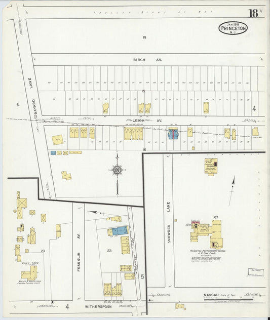 Sanborn Fire Insurance Map from Princeton, Mercer County, New Jersey (1918), Sheet #0018 - Historic Sanborn Fire Insurance Map Print, vintage old map wall art, antique decor, genealogy gift, New Jersey New Jersey map