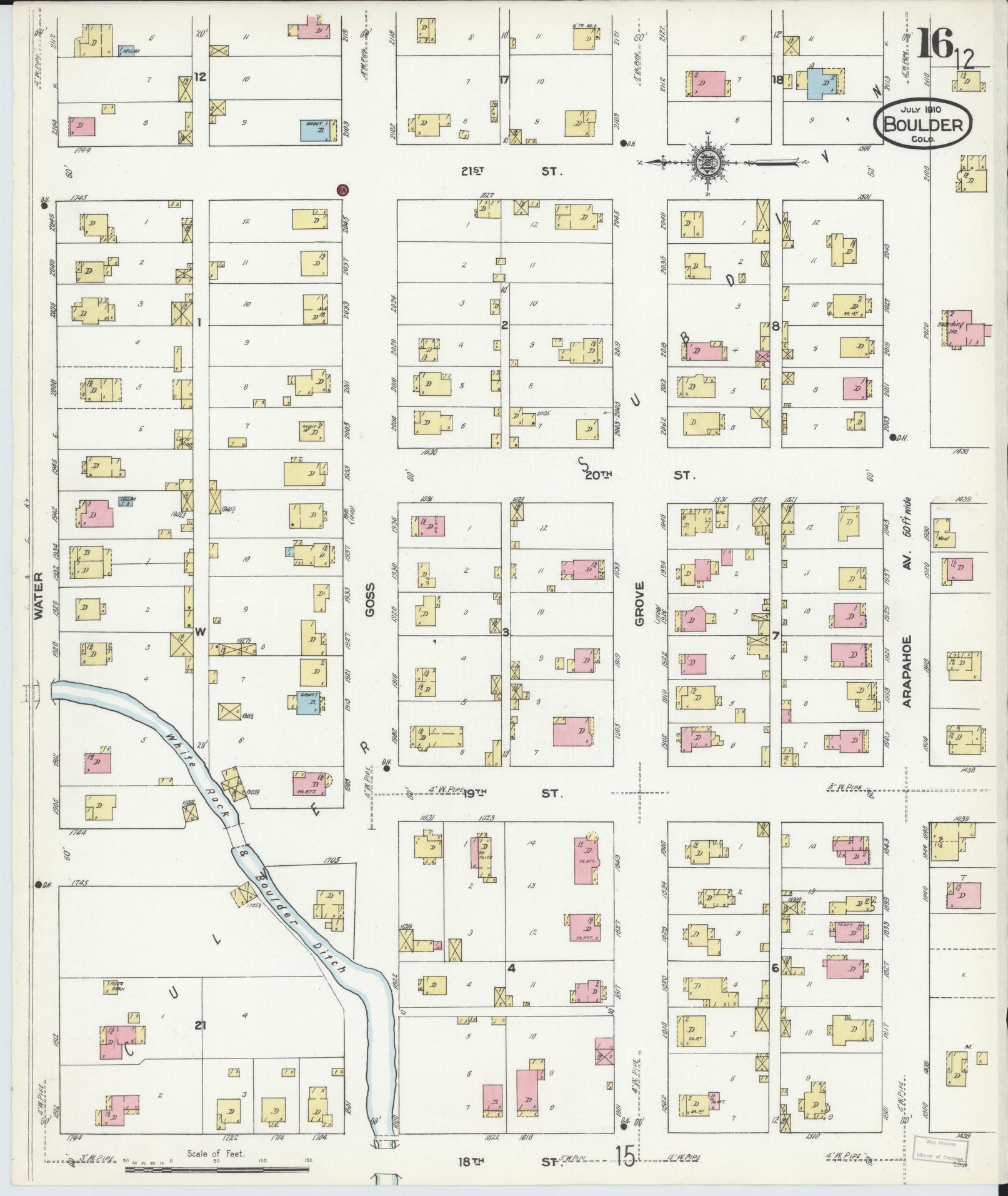 Sanborn Fire Insurance Map from Boulder, Boulder County, Colorado (1910), Sheet #0016 - Historic Sanborn Fire Insurance Map Print, vintage old map wall art, antique decor, genealogy gift, Colorado Colorado map