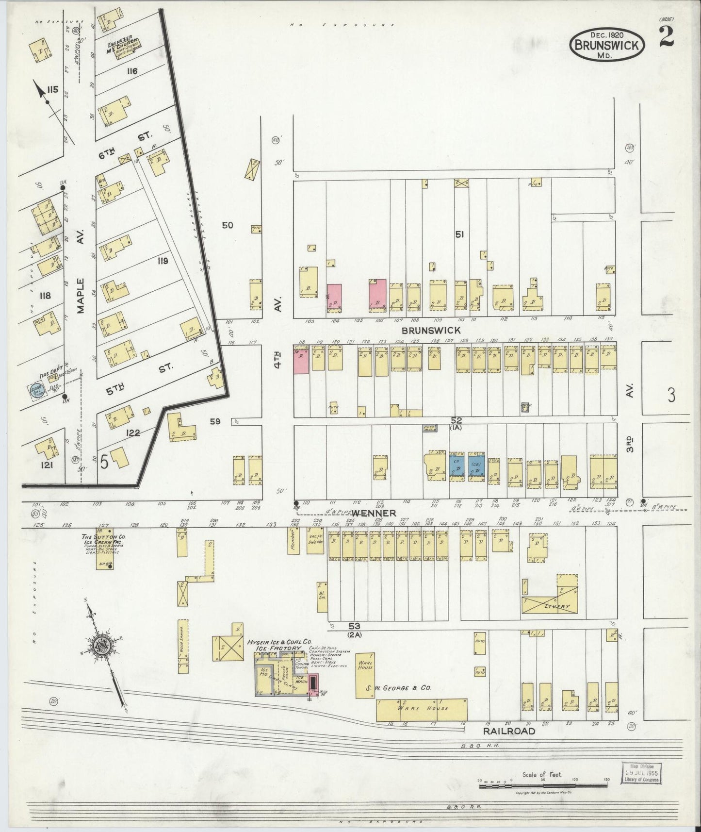 Sanborn Fire Insurance Map from Brunswick, Frederick County, Maryland (1920), Sheet #0002 - Complete Map Set gallery image, historic Sanborn map, vintage wall art, Maryland Maryland