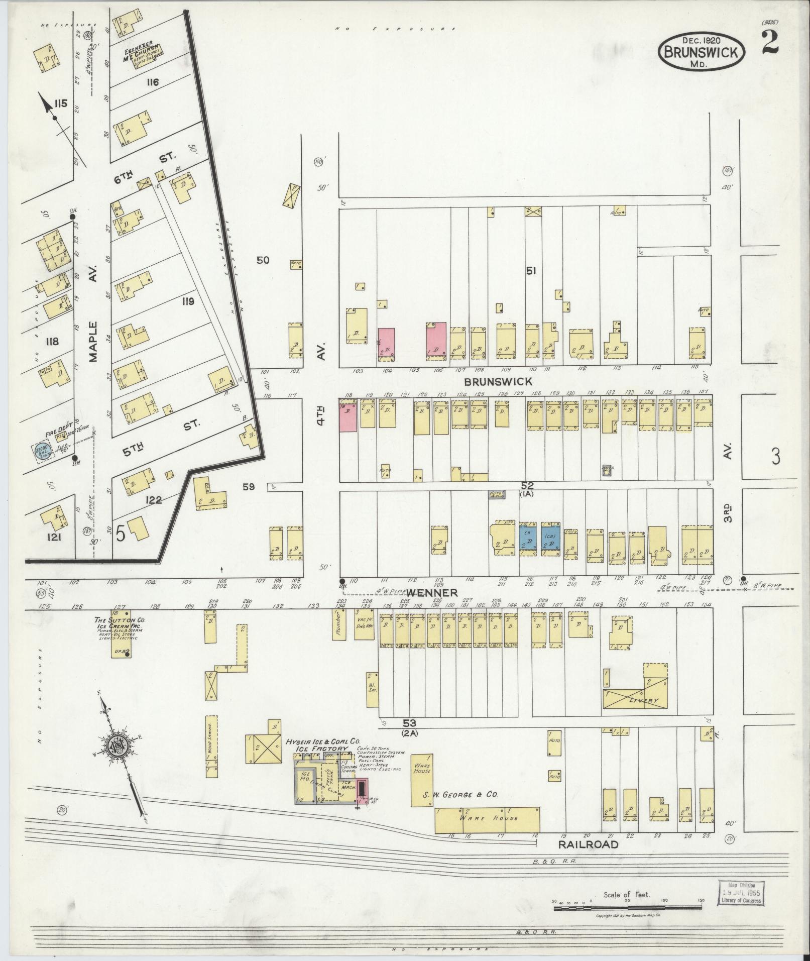 Sanborn Fire Insurance Map from Brunswick, Frederick County, Maryland (1920), Sheet #0002 - Complete Map Set gallery image, historic Sanborn map, vintage wall art, Maryland Maryland