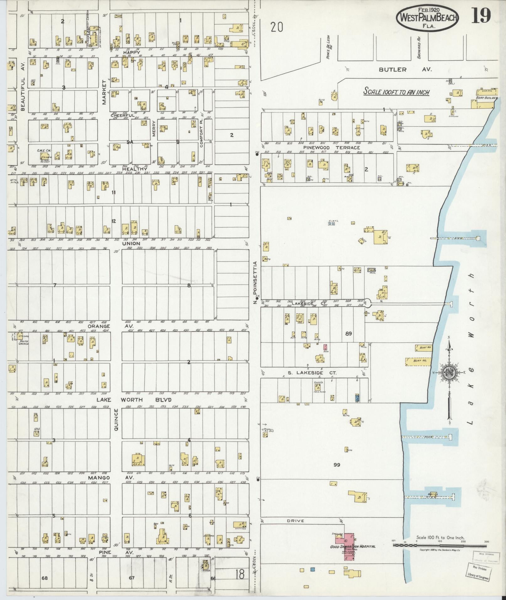 Sanborn Fire Insurance Map from West Palm Beach, Dade County, Florida (1920), Sheet #0019 - Complete Map Set gallery image, historic Sanborn map, vintage wall art, Florida Florida