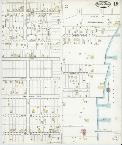 Sanborn Fire Insurance Map from West Palm Beach, Dade County, Florida (1920), Sheet #0019 - Complete Map Set gallery image, historic Sanborn map, vintage wall art, Florida Florida