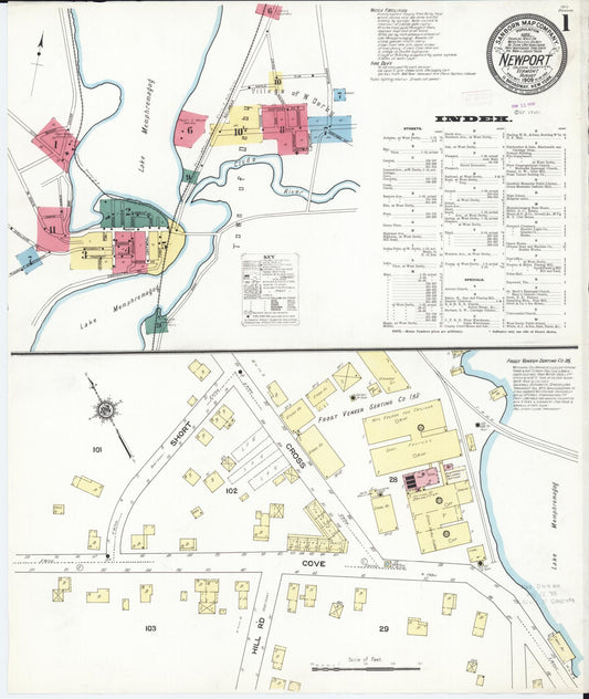 Sanborn Fire Insurance Map from Newport, Orleans County, Vermont (1909), Sheet #0001 - Historic Sanborn Fire Insurance Map Print, vintage old map wall art, antique decor, genealogy gift, Vermont Vermont map