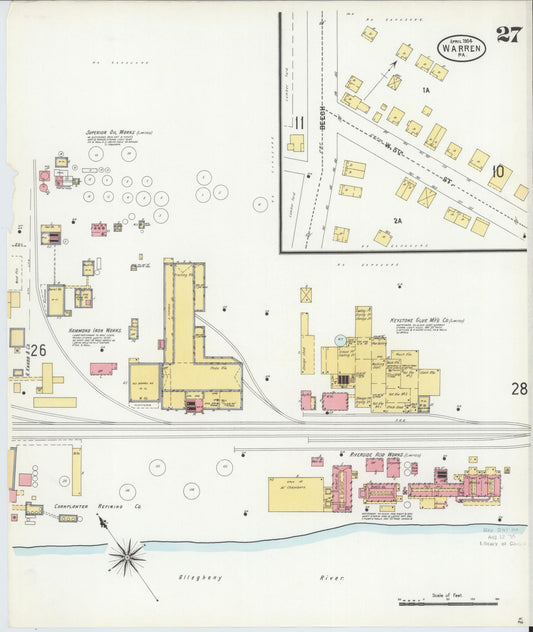 Sanborn Fire Insurance Map from Warren, Warren County, Pennsylvania (1904), Sheet #0027 - Historic Sanborn Fire Insurance Map Print, vintage old map wall art, antique decor, genealogy gift, Pennsylvania Pennsylvania map