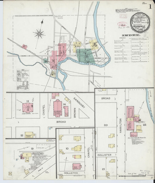 Sanborn Fire Insurance Map from Monroeville, Huron County, Ohio (1893), Sheet #0001 - Historic Sanborn Fire Insurance Map Print, vintage old map wall art, antique decor, genealogy gift, Ohio Ohio map