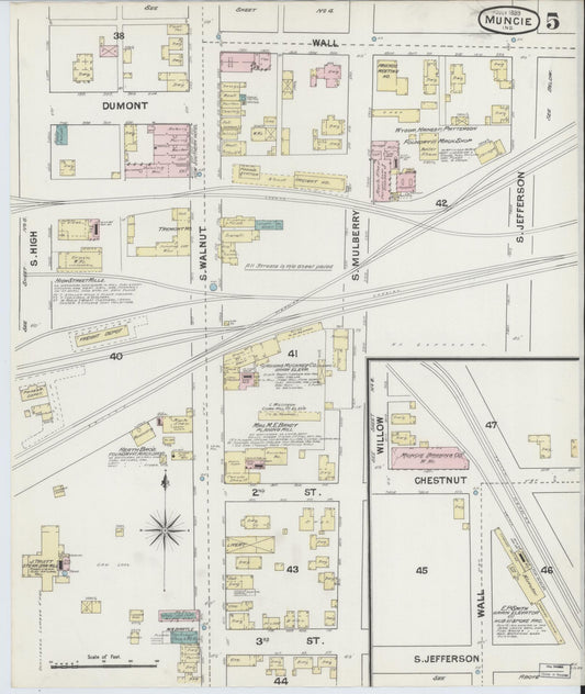 Sanborn Fire Insurance Map from Muncie, Delaware County, Indiana (1889), Sheet #0005 - Historic Sanborn Fire Insurance Map Print, vintage old map wall art, antique decor, genealogy gift, Muncie Delaware map