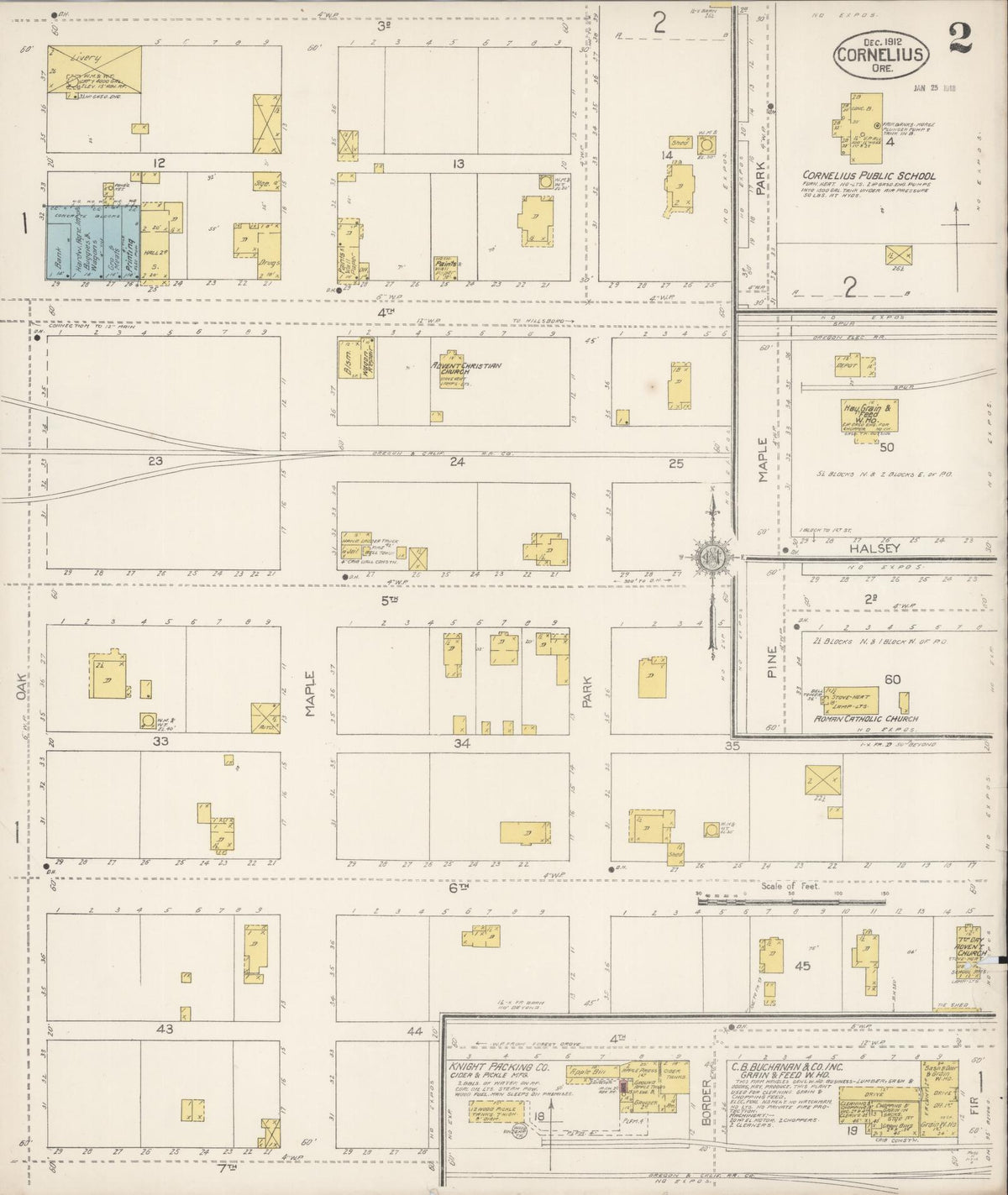 Sanborn Fire Insurance Map from Cornelius, Washington County, Oregon (1912), Sheet #0002 - Historic Sanborn Fire Insurance Map Print, vintage old map wall art, antique decor, genealogy gift, Oregon Oregon map