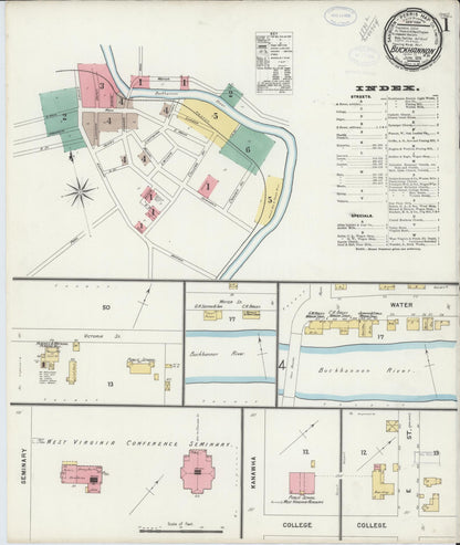 Sanborn Fire Insurance Map from Buckhannon, Upshur County, West Virginia (1898), Sheet #0001 - Complete Map Set gallery image, historic Sanborn map, vintage wall art, West Virginia West Virginia