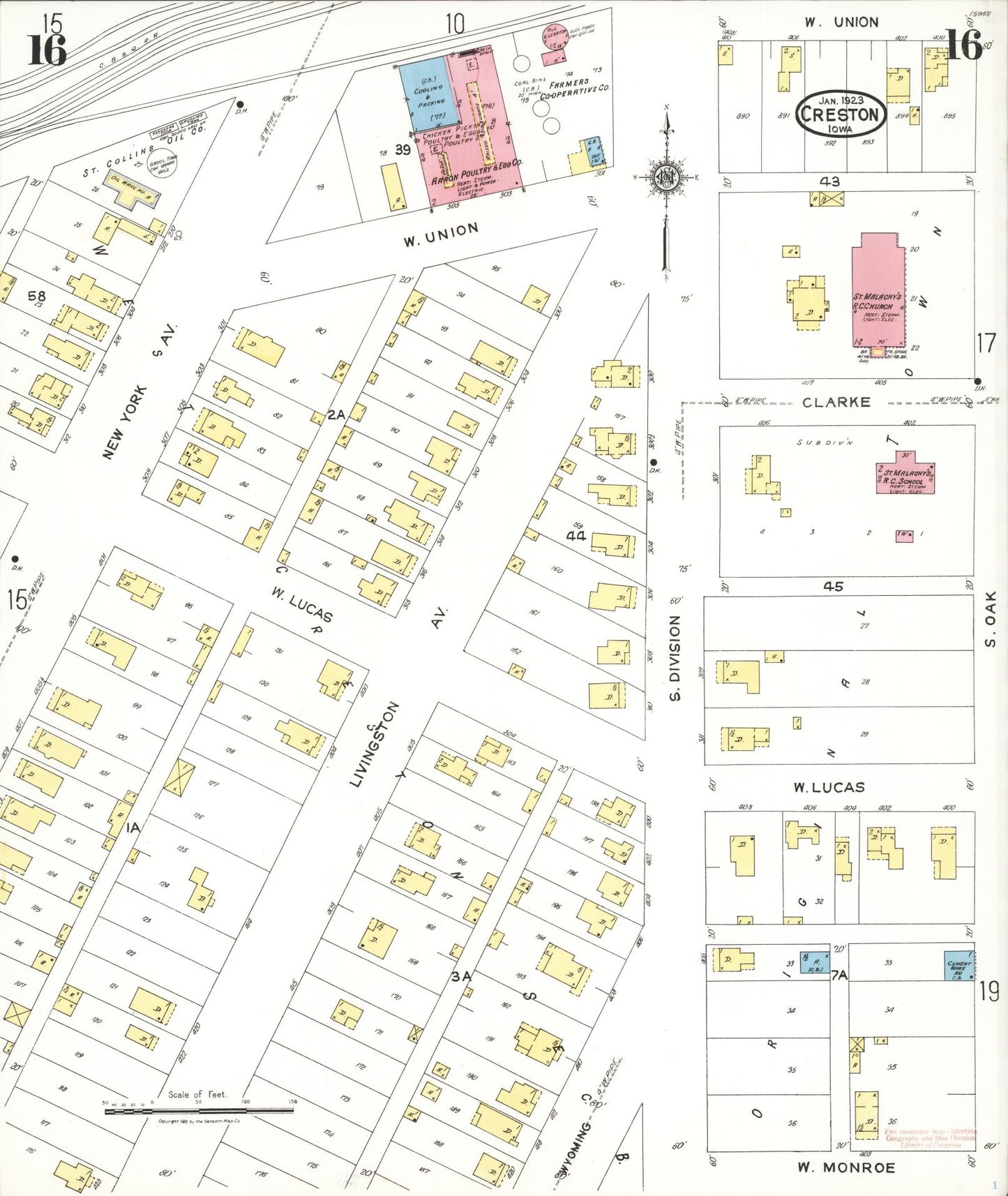 Sanborn Fire Insurance Map from Creston, Union County, Iowa (1923), Sheet #0016 - Historic Sanborn Fire Insurance Map Print, vintage old map wall art