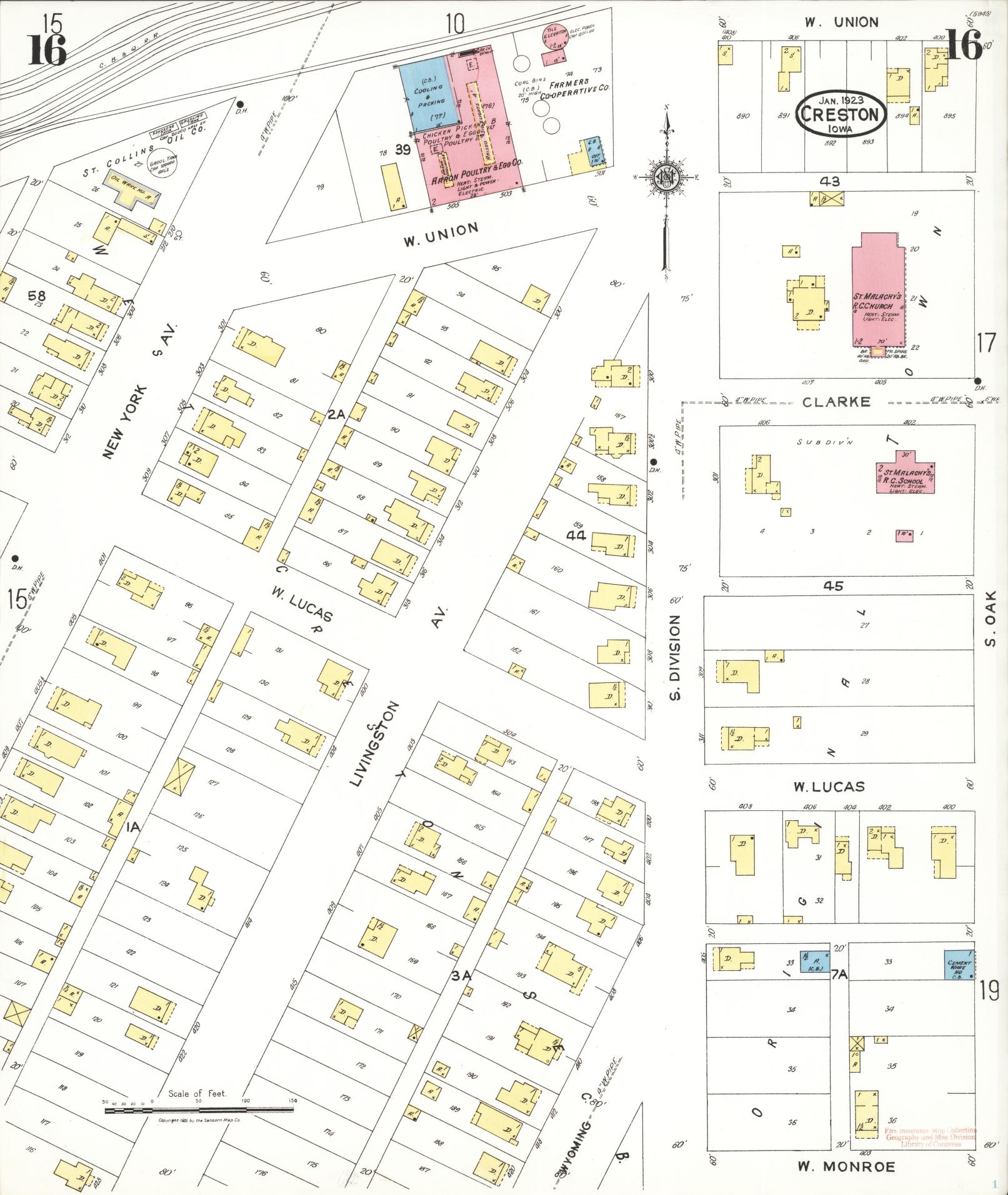 Sanborn Fire Insurance Map from Creston, Union County, Iowa (1923), Sheet #0016 - Historic Sanborn Fire Insurance Map Print, vintage old map wall art
