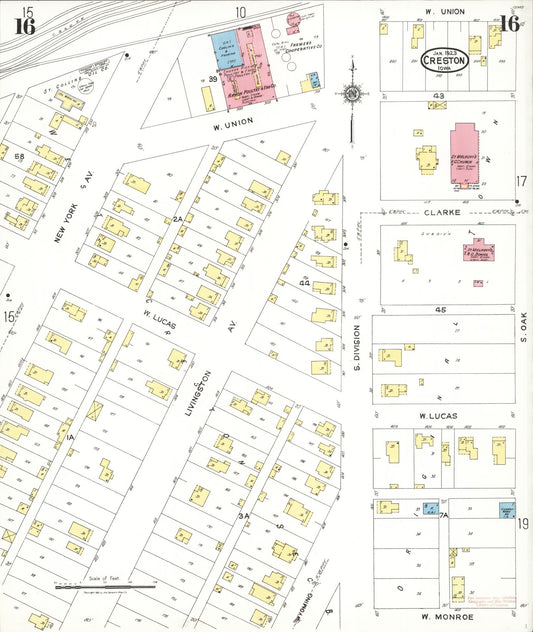 Sanborn Fire Insurance Map from Creston, Union County, Iowa (1923), Sheet #0016 - Historic Sanborn Fire Insurance Map Print, vintage old map wall art