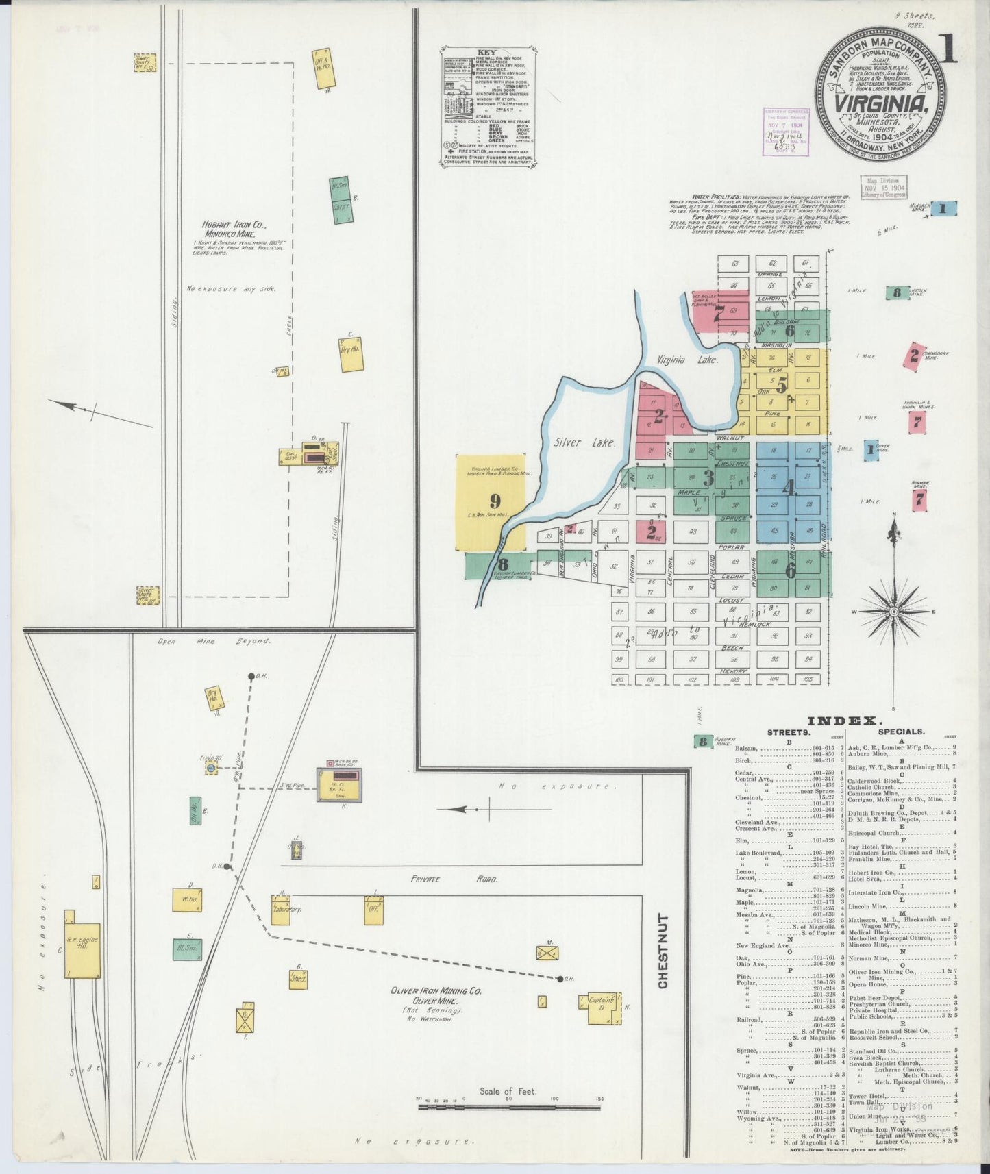 Sanborn Fire Insurance Map from Virginia, Saint Louis County, Minnesota (1904), Sheet #0001 - Complete Map Set gallery image, historic Sanborn map, vintage wall art, Minnesota Minnesota