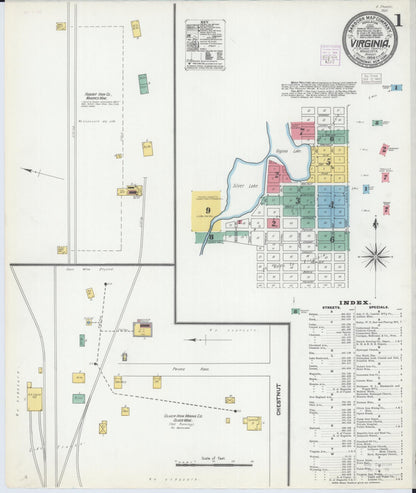 Sanborn Fire Insurance Map from Virginia, Saint Louis County, Minnesota (1904), Sheet #0001 - Complete Map Set gallery image, historic Sanborn map, vintage wall art, Minnesota Minnesota