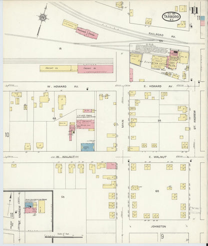 Sanborn Fire Insurance Map from Tarboro, Edgecombe County, North Carolina (1913), Sheet #0011 - Historic Sanborn Fire Insurance Map Print, vintage old map wall art, antique decor, genealogy gift, North Carolina North Carolina map