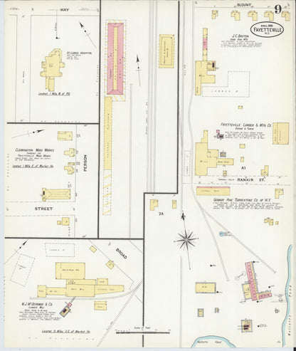Sanborn Fire Insurance Map from Fayetteville, Cumberland County, North Carolina (1908), Sheet #0009 - Complete Map Set gallery image, historic Sanborn map, vintage wall art, North Carolina North Carolina