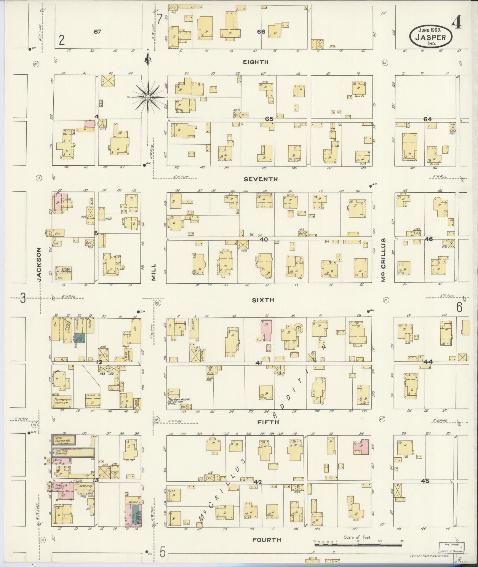 Sanborn Fire Insurance Map from Jasper, Dubois County, Indiana (1909), Sheet #0004 - Historic Sanborn Fire Insurance Map Print, vintage old map wall art, antique decor, genealogy gift, Indiana Indiana map