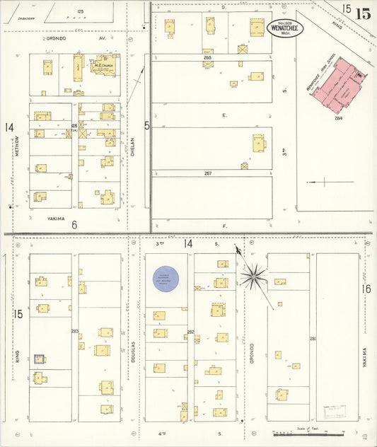 Sanborn Fire Insurance Map from Wenatchee, Chelan County, Washington (1909), Sheet #0015 - Historic Sanborn Fire Insurance Map Print, vintage old map wall art, antique decor, genealogy gift, Washington Washington map