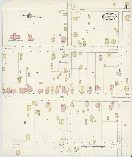 Sanborn Fire Insurance Map from Zelienople, Butler County, Pennsylvania (1912), Sheet #0008 - Historic Sanborn Fire Insurance Map Print, vintage old map wall art, antique decor, genealogy gift, Pennsylvania Pennsylvania map