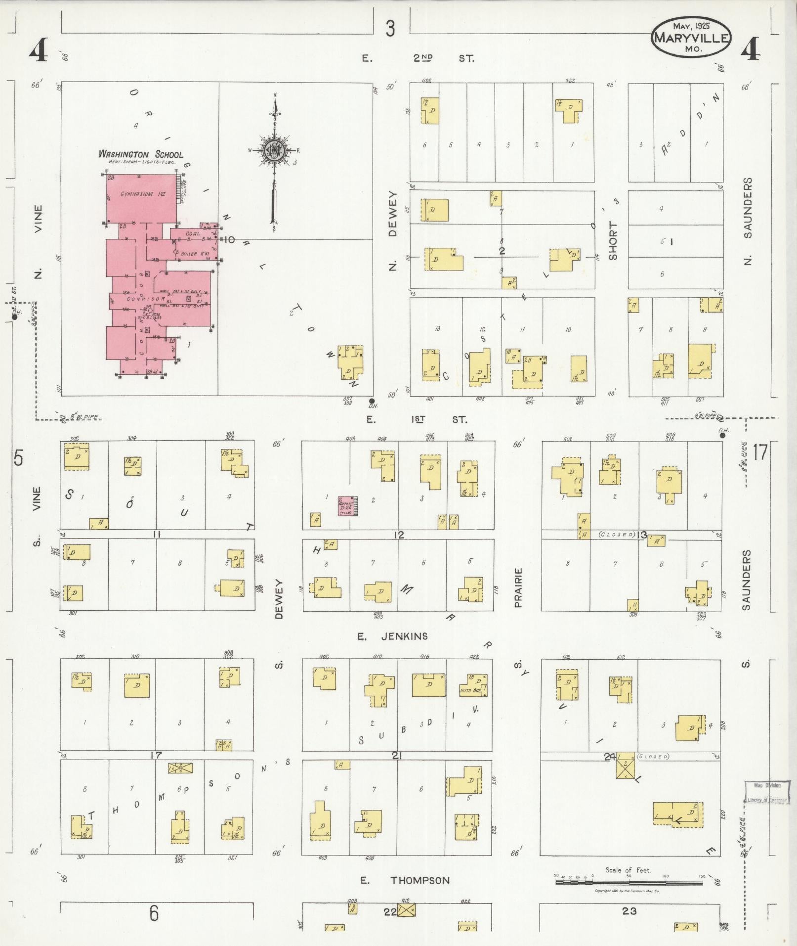 Sanborn Fire Insurance Map from Maryville, Nodaway County, Missouri (1925), Sheet #0004 - Complete Map Set gallery image, historic Sanborn map, vintage wall art, Missouri Missouri