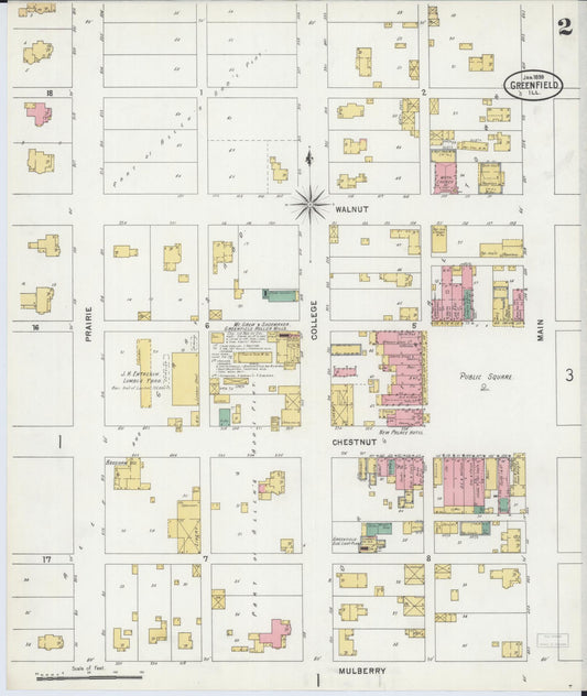 Sanborn Fire Insurance Map from Greenfield, Greene County, Illinois (1899), Sheet #0002 - Historic Sanborn Fire Insurance Map Print, vintage old map wall art, antique decor, genealogy gift, Illinois Illinois map
