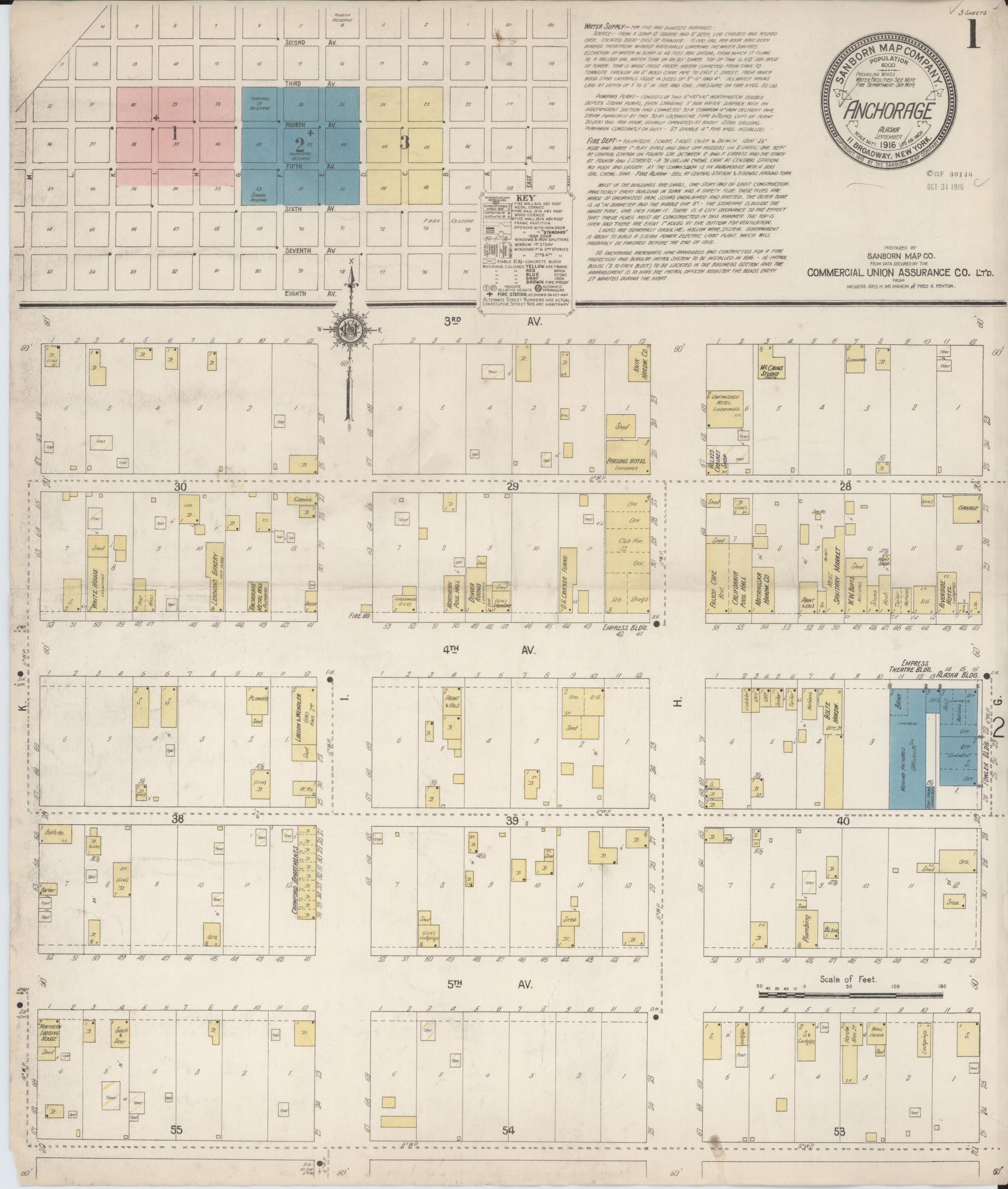 Sanborn Fire Insurance Map from Anchorage, Anchorage Census Division, Alaska (1916), Sheet #0001 - Historic Sanborn Fire Insurance Map Print, vintage old map wall art, antique decor, genealogy gift, Alaska Alaska map