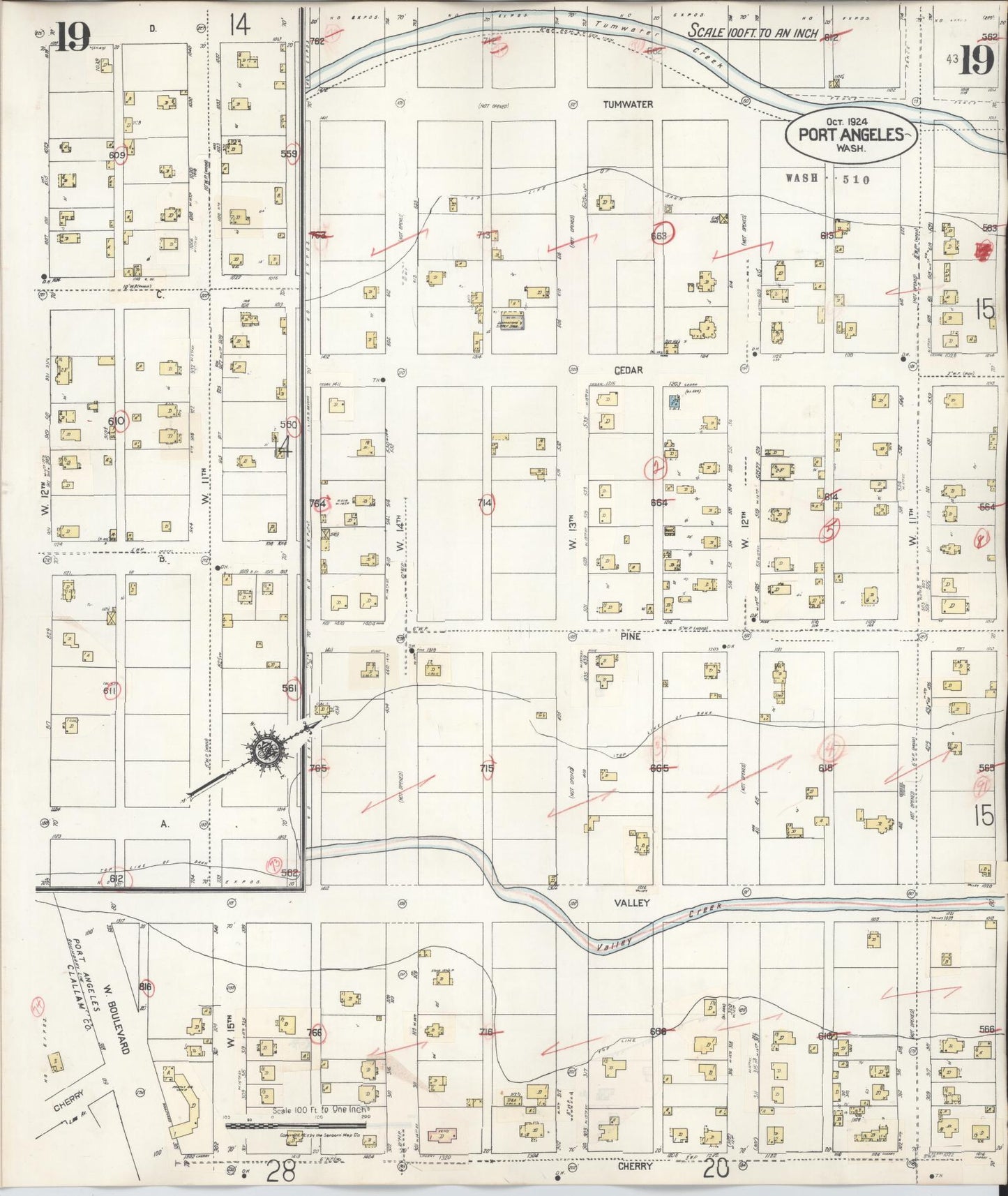 Sanborn Fire Insurance Map from Port Angeles, Clallam County, Washington (1949), Sheet #0019 - Complete Map Set gallery image, historic Sanborn map, vintage wall art, Washington Washington