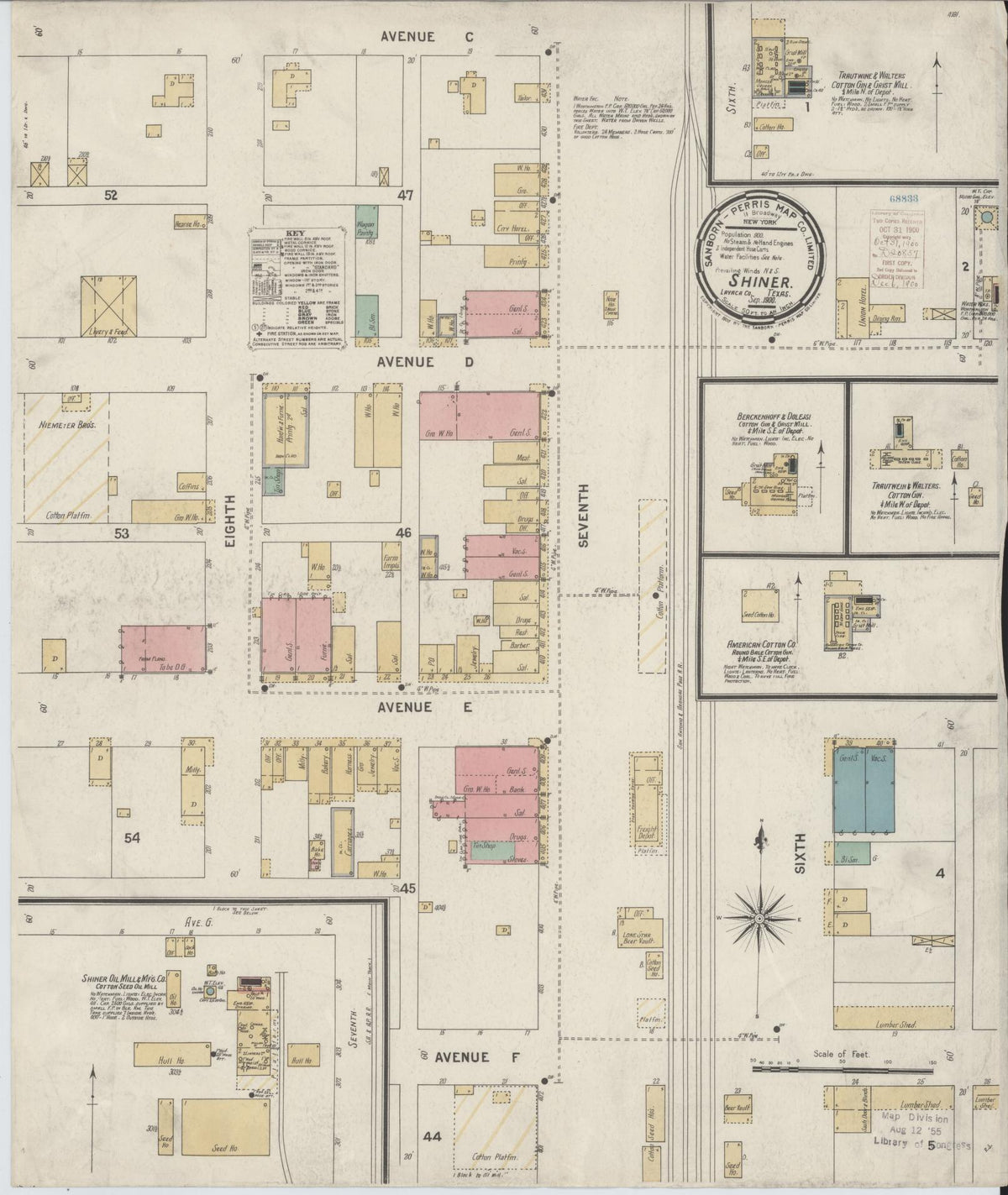 Sanborn Fire Insurance Map from Shiner, Lavaca County, Texas (1900), Sheet #0001 - Historic Sanborn Fire Insurance Map Print, vintage old map wall art, antique decor, genealogy gift, Texas Texas map