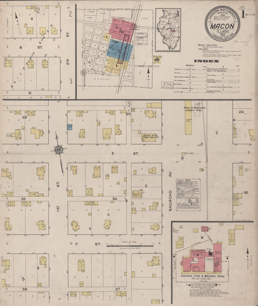 Sanborn Fire Insurance Map from Macon, Macon County, Illinois (1922), Sheet #0001 - Complete Map Set gallery image, historic Sanborn map, vintage wall art, Illinois Illinois