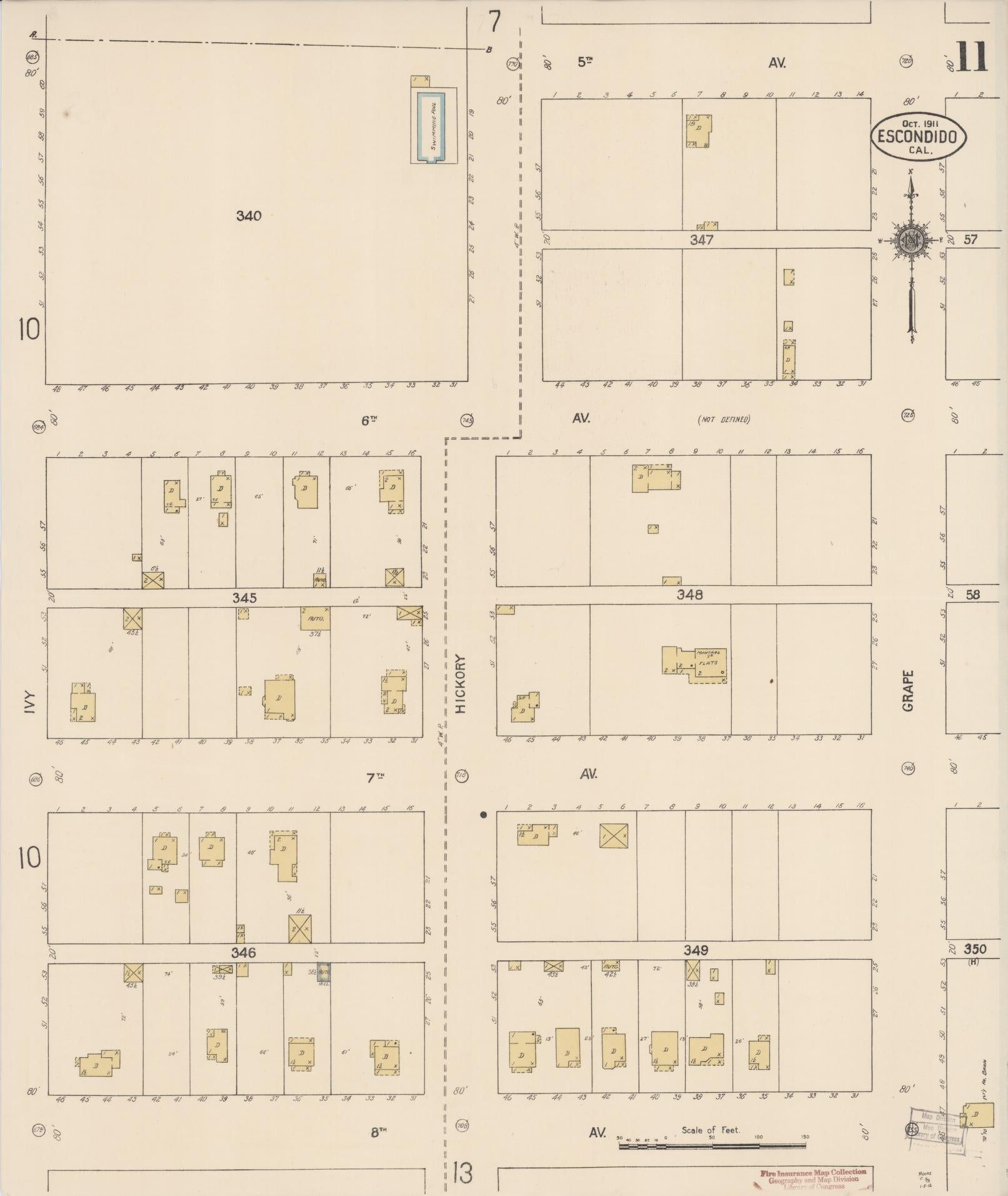Sanborn Fire Insurance Map from Escondido, San Diego County, California (1911), Sheet #0011 - Historic Sanborn Fire Insurance Map Print, vintage old map wall art, antique decor, genealogy gift, California California map