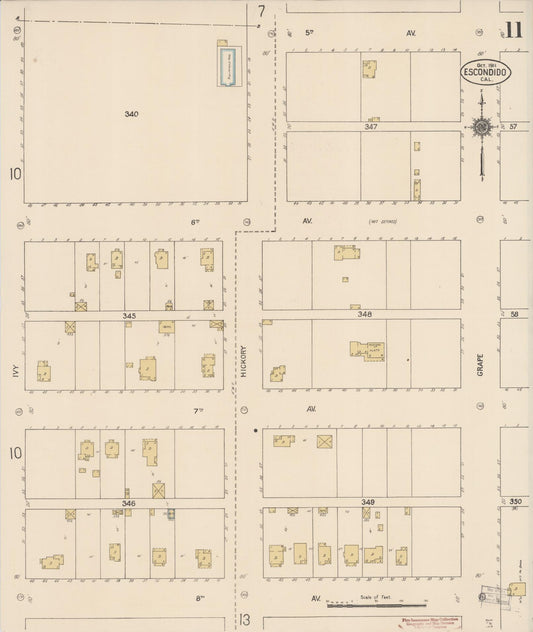 Sanborn Fire Insurance Map from Escondido, San Diego County, California (1911), Sheet #0011 - Historic Sanborn Fire Insurance Map Print, vintage old map wall art, antique decor, genealogy gift, California California map