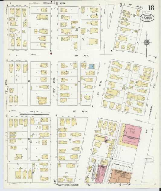 Sanborn Fire Insurance Map from Fargo, Cass County, North Dakota (1910), Sheet #0018 - Historic Sanborn Fire Insurance Map Print, vintage old map wall art, antique decor, genealogy gift, North Dakota North Dakota map