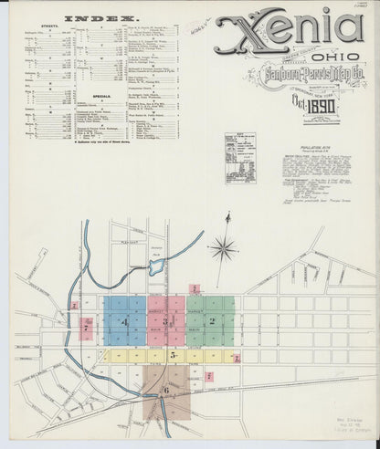 Sanborn Fire Insurance Map from Xenia, Greene County, Ohio (1890), Sheet #0001 - Historic Sanborn Fire Insurance Map Print, vintage old map wall art, antique decor, genealogy gift, Ohio Ohio map