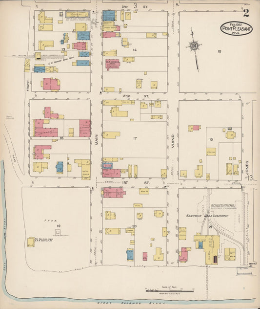 Sanborn Fire Insurance Map from Point Pleasant, Mason County, West Virginia (1922), Sheet #0002 - Historic Sanborn Fire Insurance Map Print, vintage old map wall art, antique decor, genealogy gift, West Virginia West Virginia map