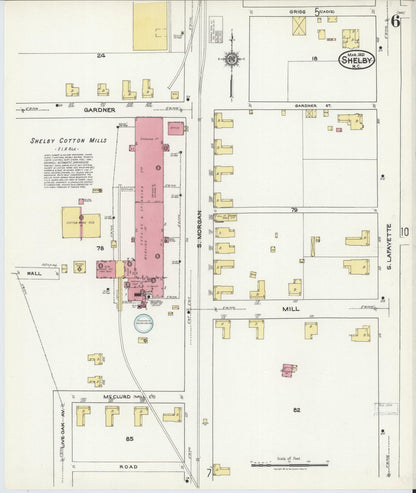 Sanborn Fire Insurance Map from Shelby, Cleveland County, North Carolina (1921), Sheet #0006 - Historic Sanborn Fire Insurance Map Print, vintage old map wall art, antique decor, genealogy gift, North Carolina North Carolina map