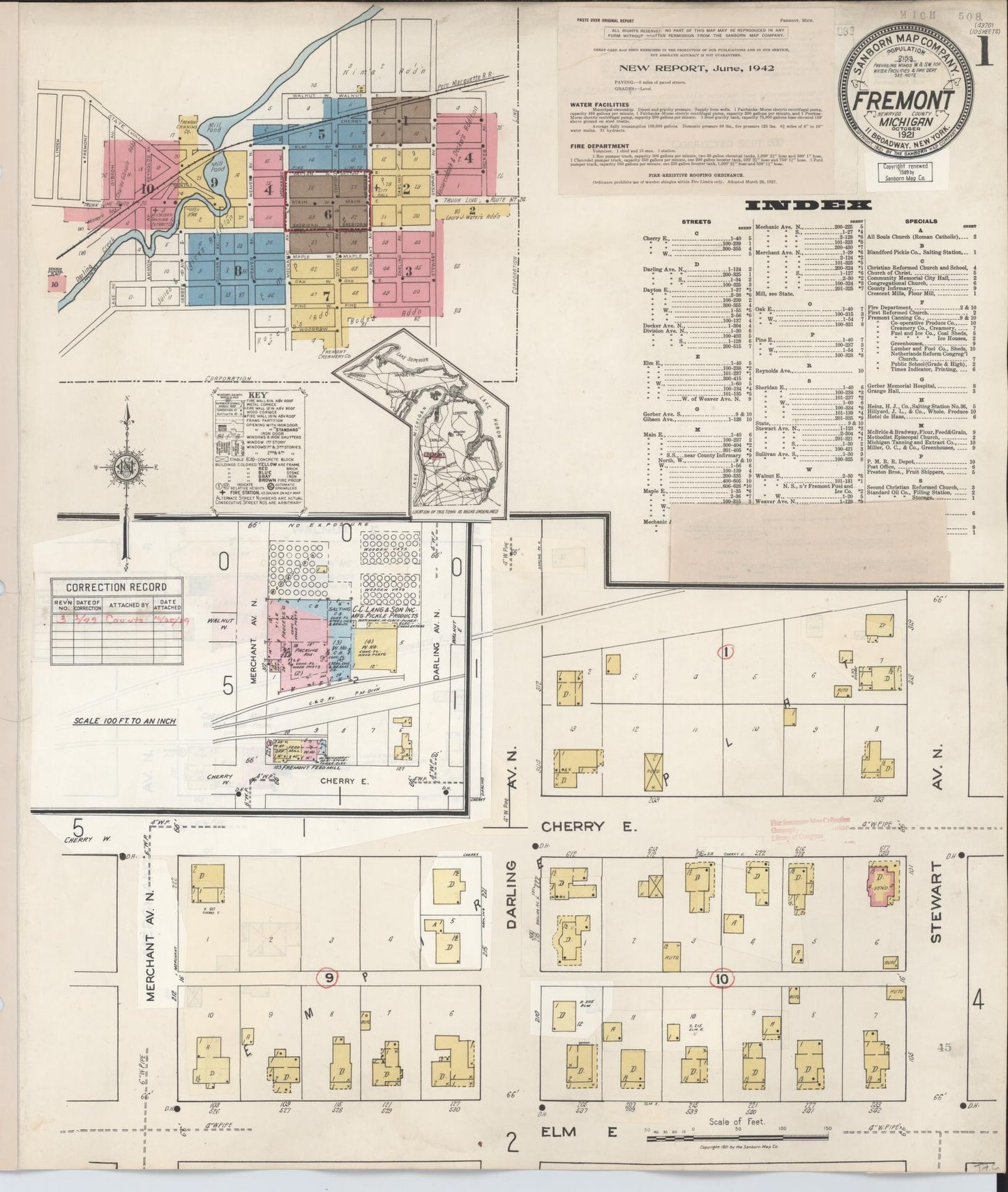 Sanborn Fire Insurance Map from Fremont, Newaygo County, Michigan (1949), Sheet #0001 - Historic Sanborn Fire Insurance Map Print, vintage old map wall art, antique decor, genealogy gift, Michigan Michigan map