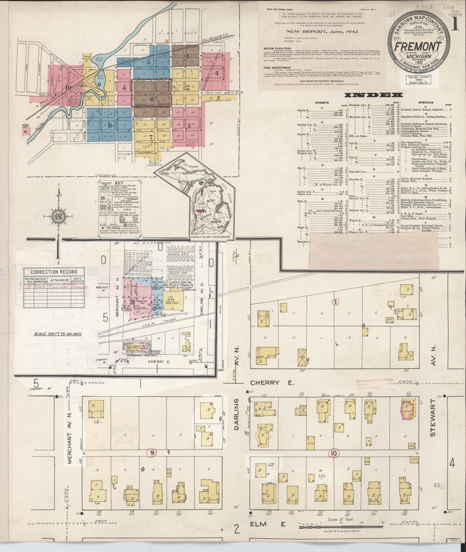 Sanborn Fire Insurance Map from Fremont, Newaygo County, Michigan (1949), Sheet #0001 - Historic Sanborn Fire Insurance Map Print, vintage old map wall art, antique decor, genealogy gift, Michigan Michigan map