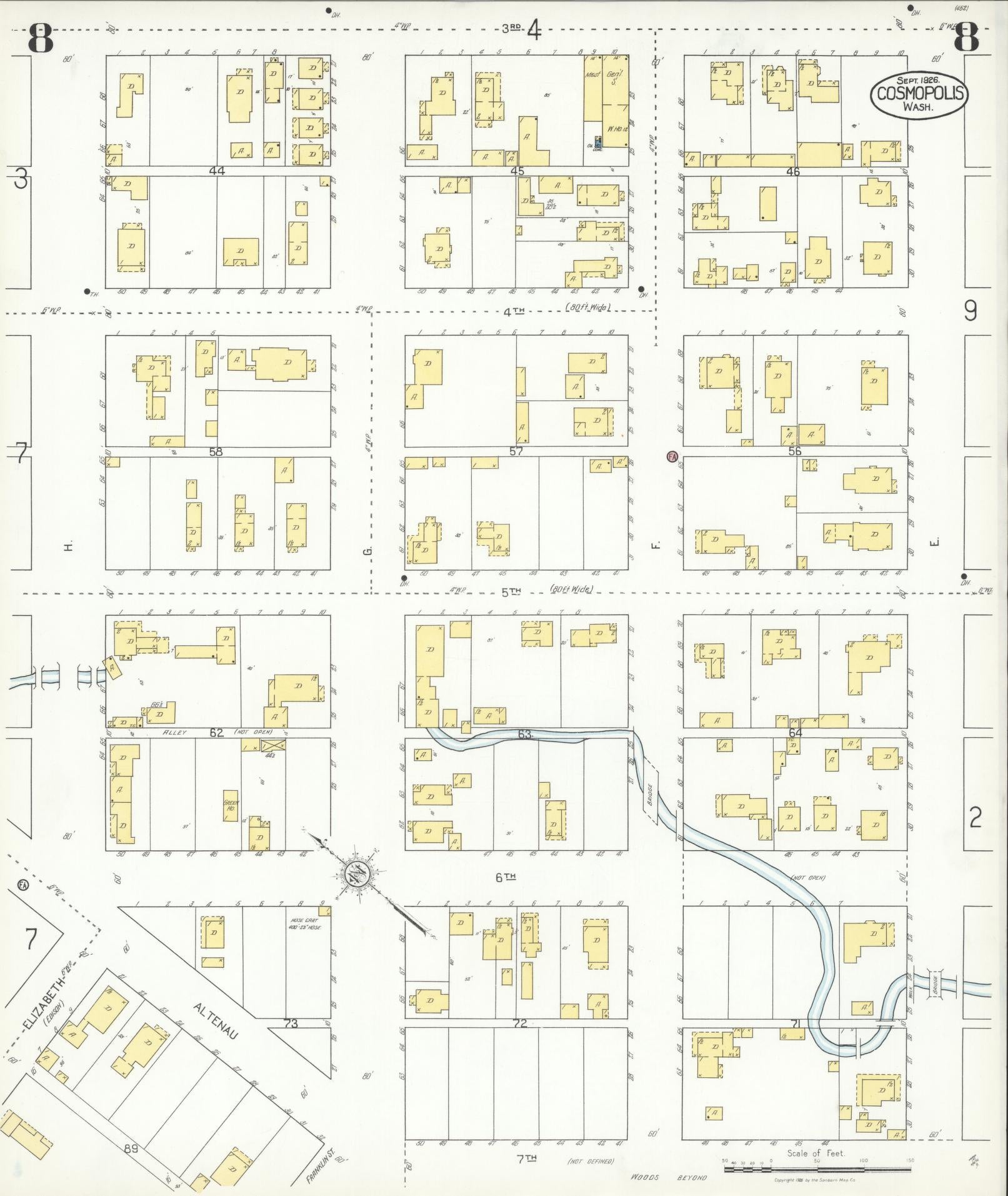 Sanborn Fire Insurance Map from Cosmopolis, Grays Harbor County, Washington (1926), Sheet #0008 - Complete Map Set gallery image, historic Sanborn map, vintage wall art, Washington Washington